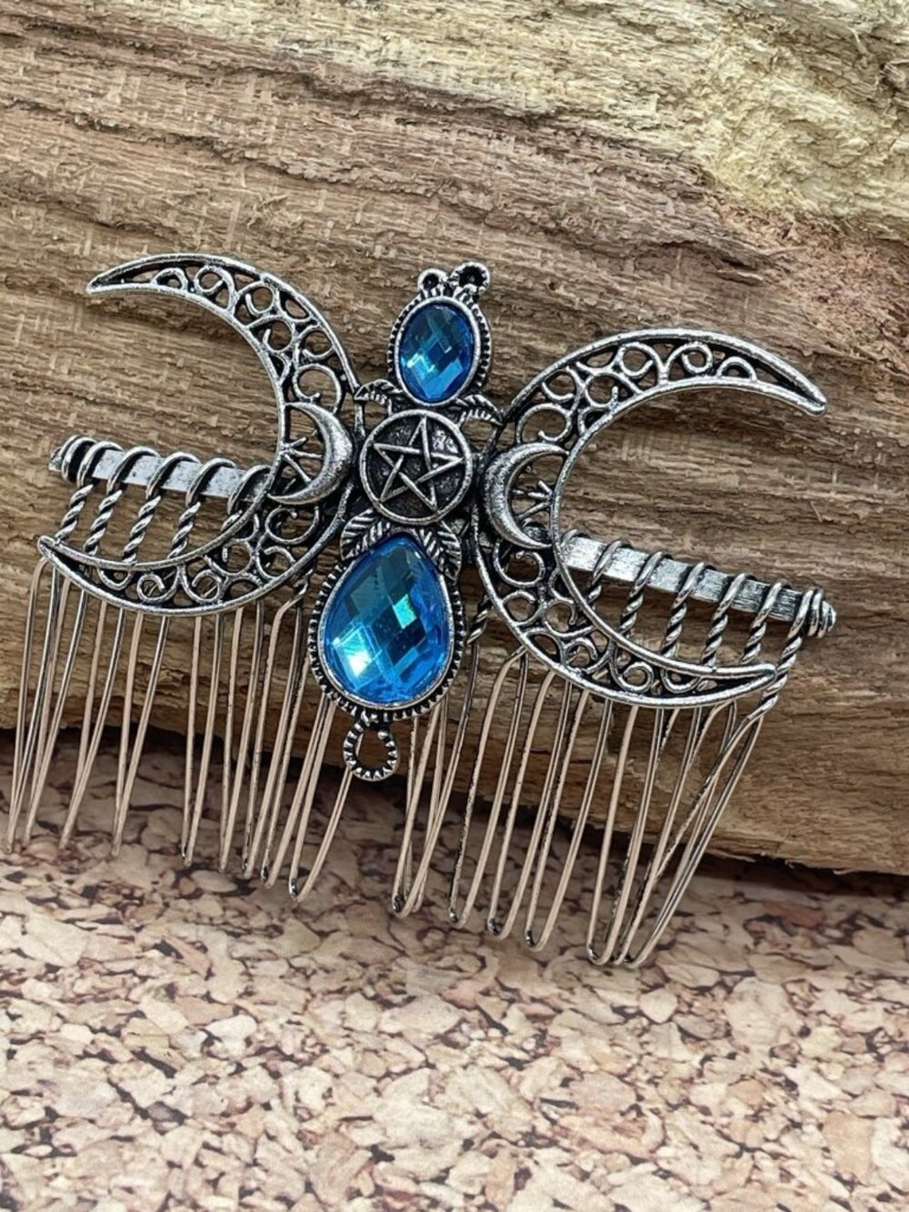 BLUE Festival Witch star Moon Celestial Gothic magic Spell Love Hair Clip Comb